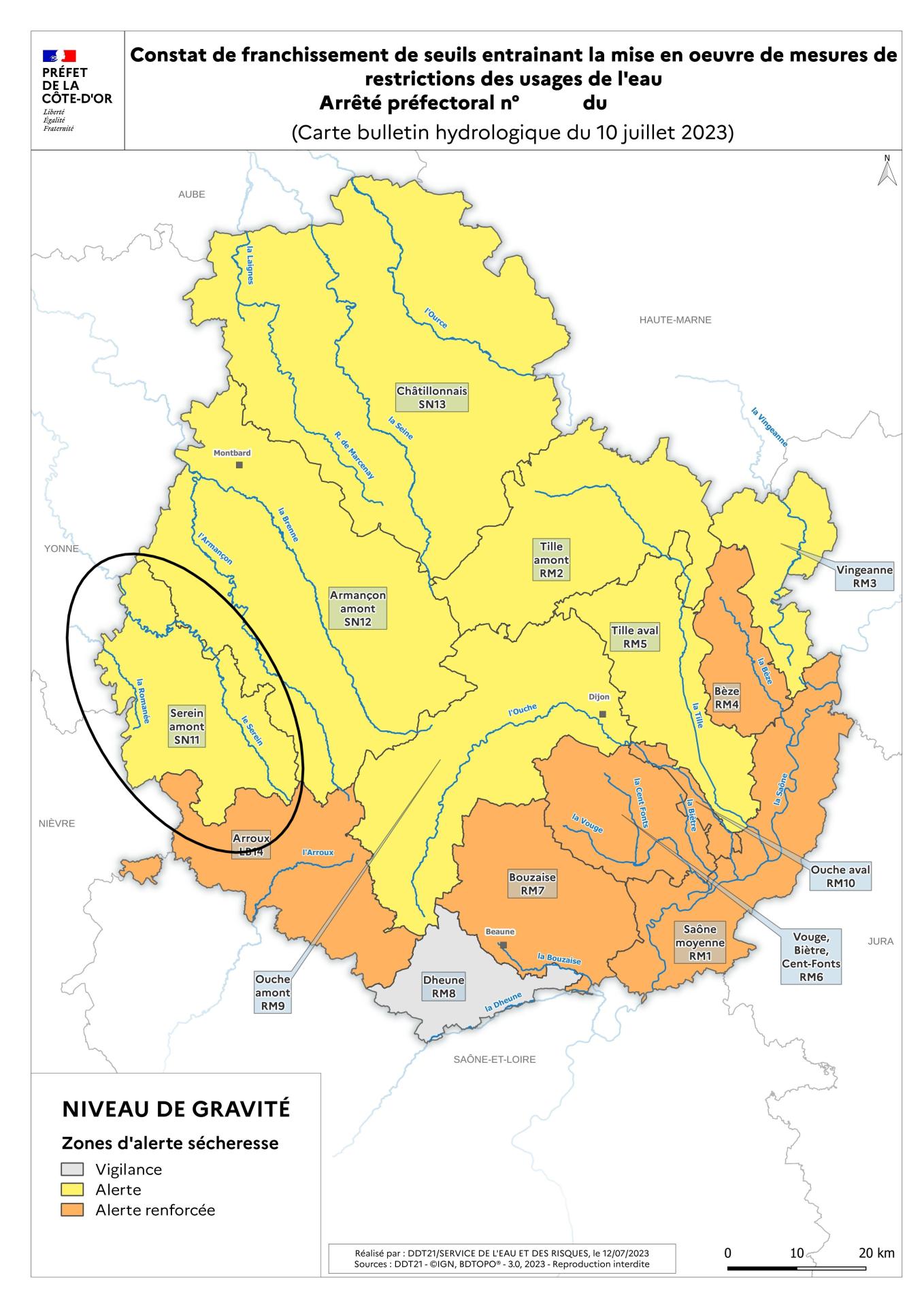 Sécheresse Côte d'Or du 15 juillet 2023