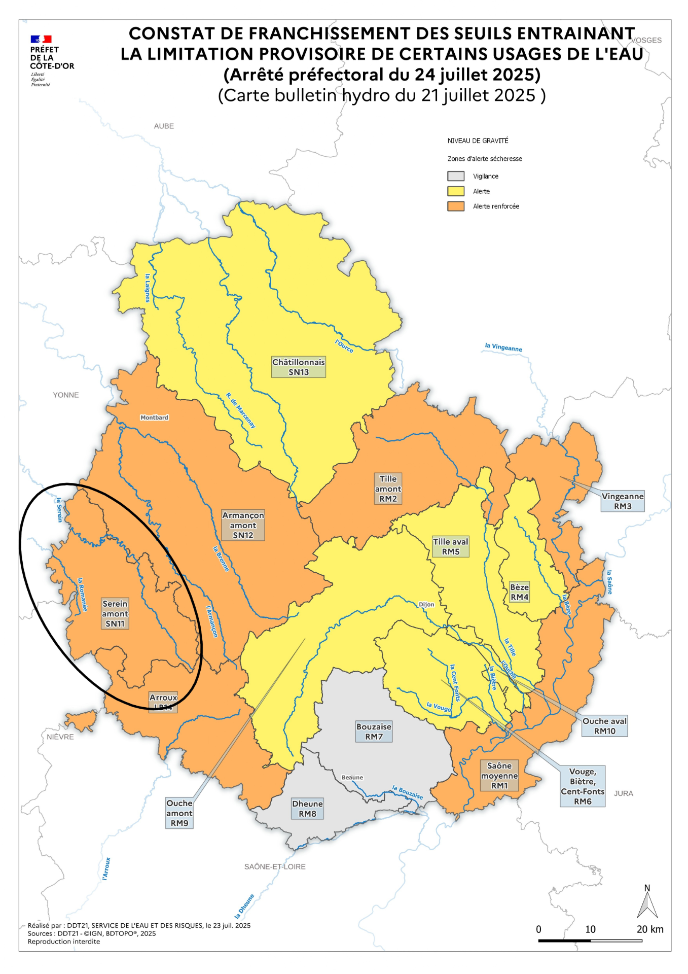 Alerte renforcée sécheresse du Serein en Côte d'Or